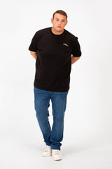 Men's Big Size Front Pocket Text Print T-shirt With A Round Neck And Short Sleeves