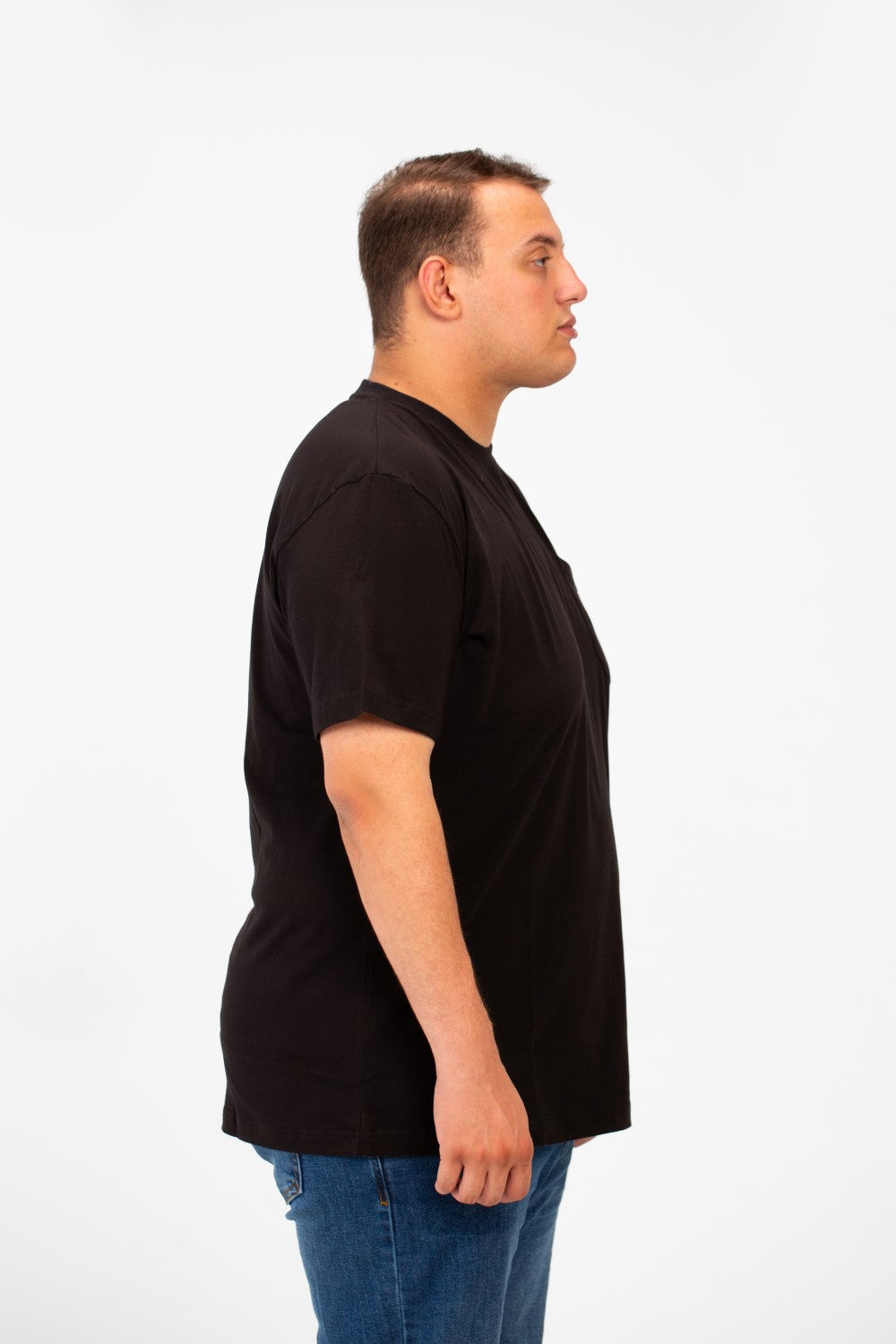 Men's Big Size Front Pocket Text Print T-shirt With A Round Neck And Short Sleeves