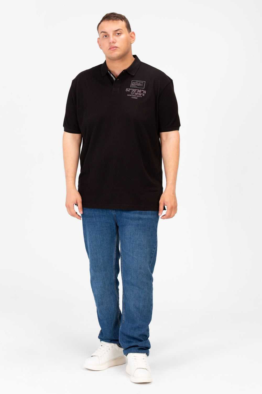 تي شيرت بولو رجالي مطبوع بأكمام قصيرة ومقاس كبير