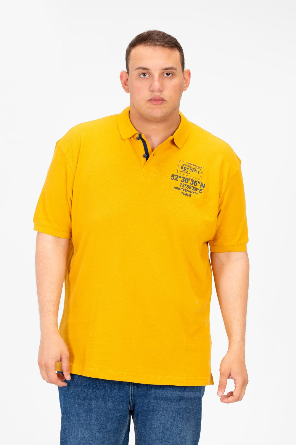 تي شيرت بولو رجالي مطبوع بأكمام قصيرة ومقاس كبير