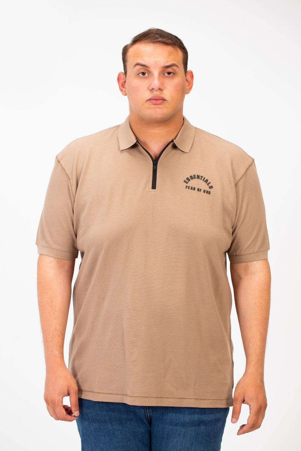 Men's Big Size Half Sleeves Polo T-Shirt With Half Zip And Front Print