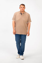 تي شيرت بولو توماتو رجالي كبير الحجم بأكمام قصيرة وتفاصيل أساسية