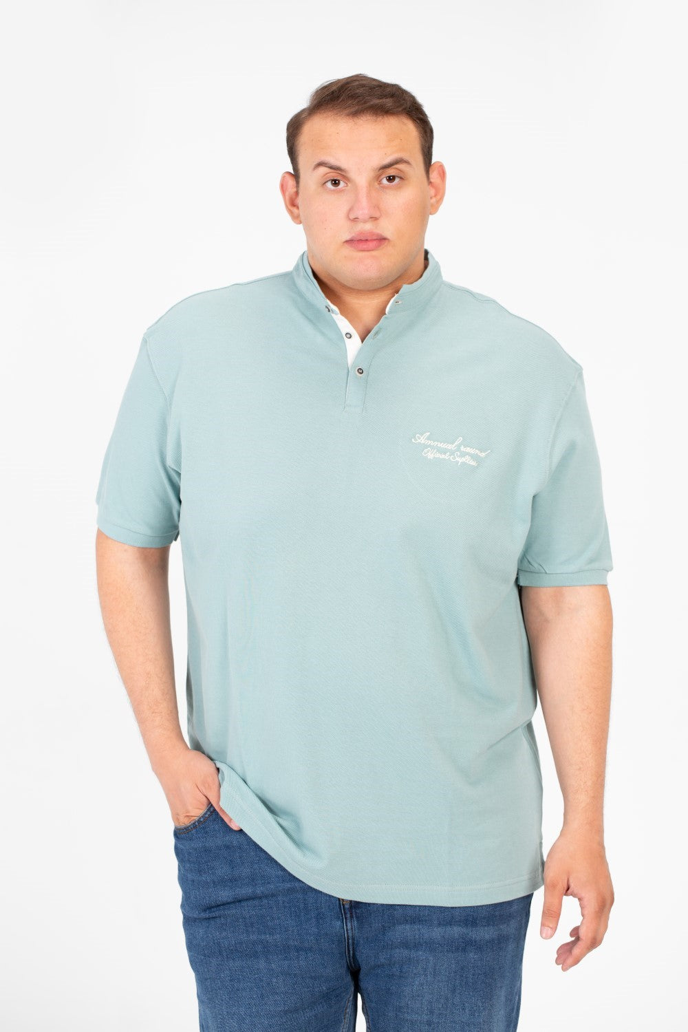 Men's Big Size Basic Polo Short Sleeves T-Shirt With Front Text Print