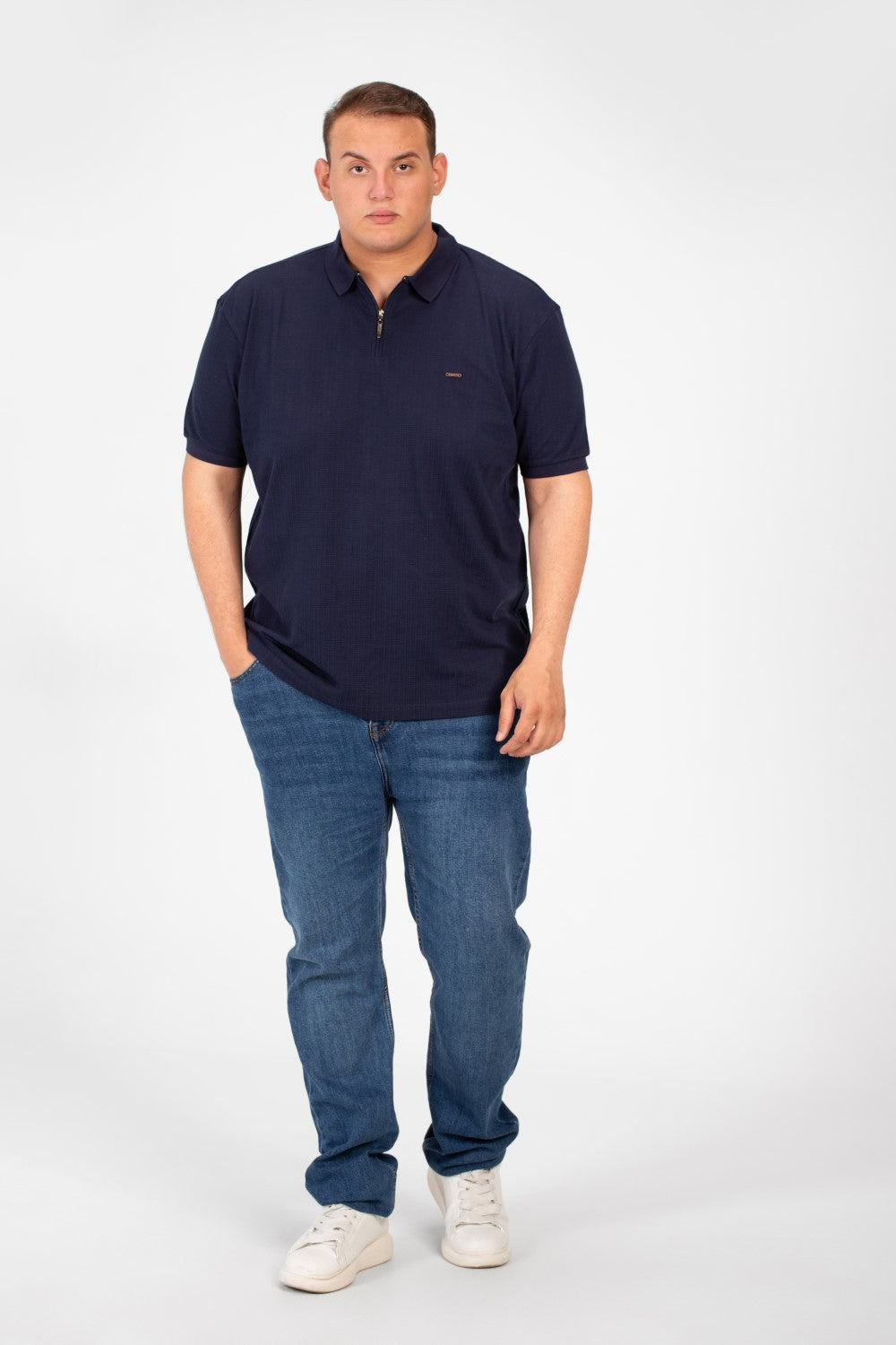 Men's Big Size Polo T-Shirt With Basic Details Short Sleeves Half Zip