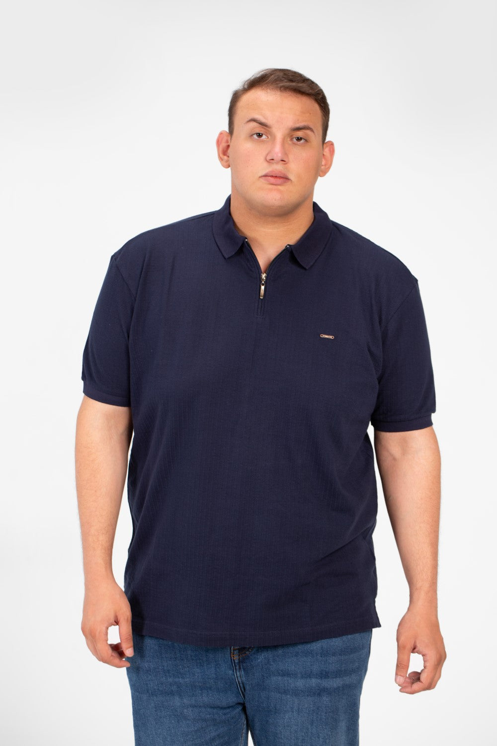 Men's Big Size Polo T-Shirt With Basic Details Short Sleeves Half Zip