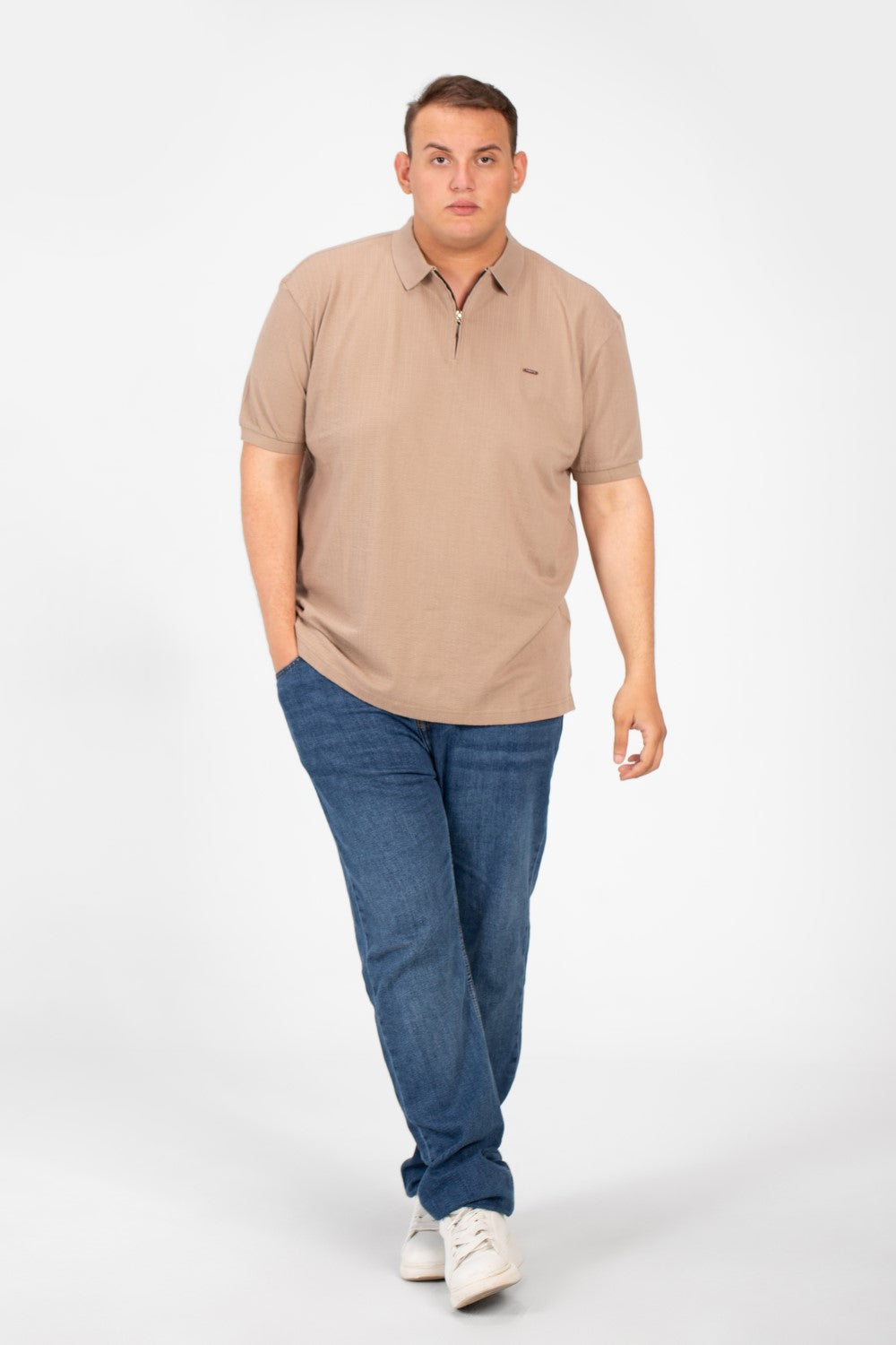 Men's Big Size Polo T-Shirt With Basic Details Short Sleeves Half Zip