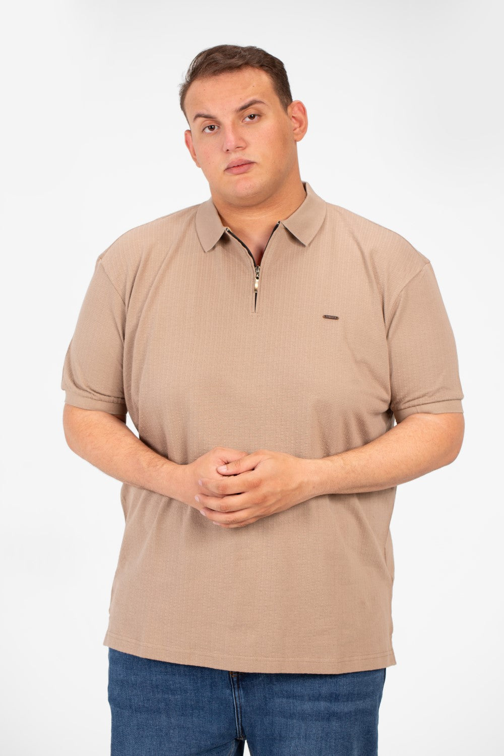 Men's Big Size Polo T-Shirt With Basic Details Short Sleeves Half Zip