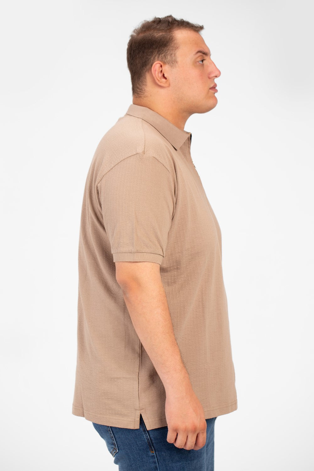 Men's Big Size Polo T-Shirt With Basic Details Short Sleeves Half Zip
