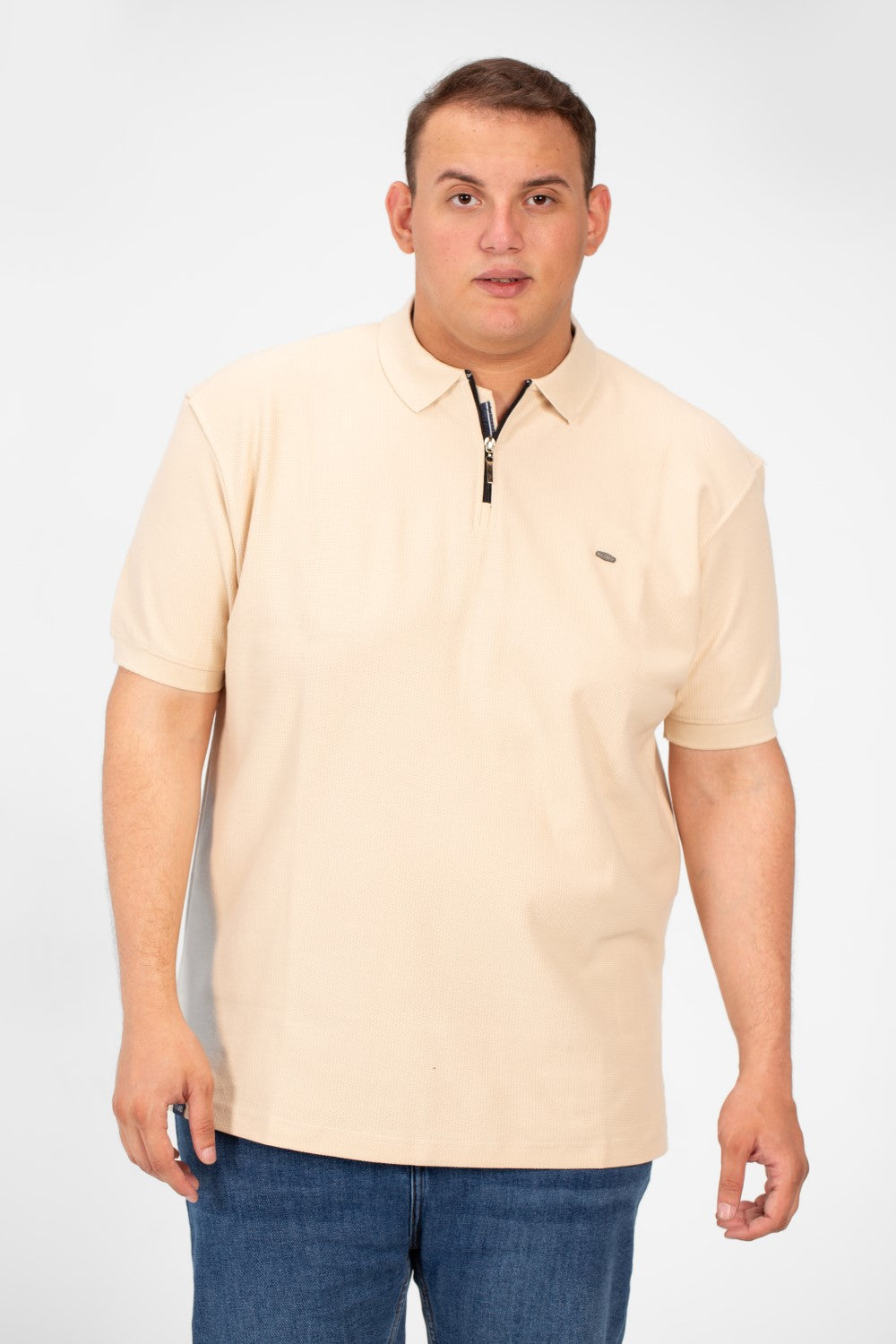 Men's Big Size Polo Front Half Zip T-Shirt With Basic Details Short Sleeves