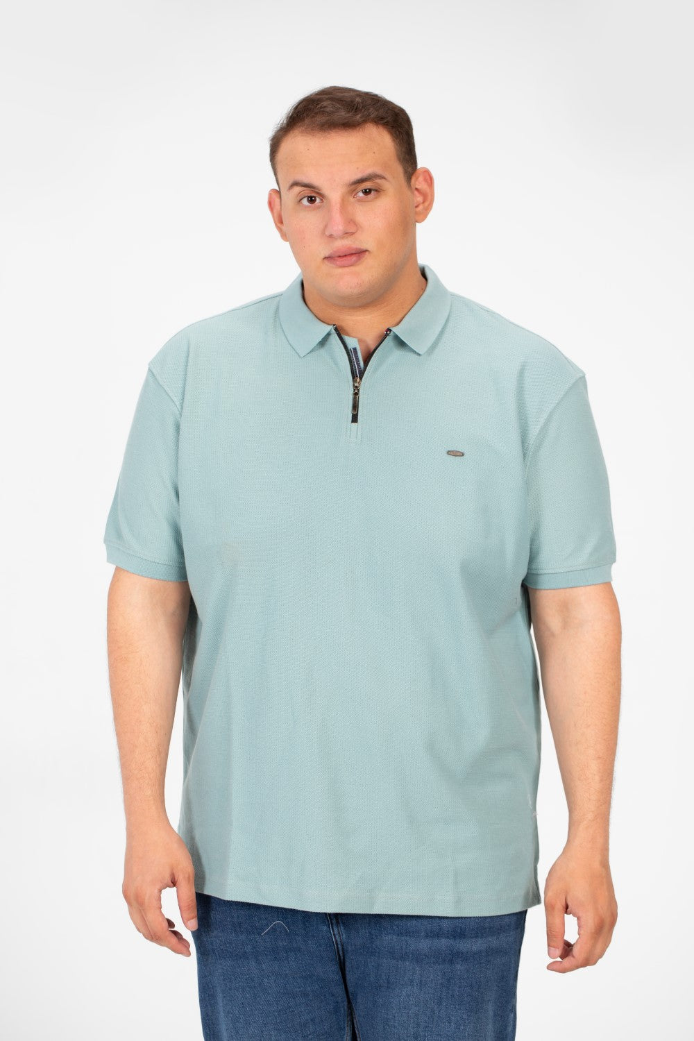 Men's Big Size Polo Front Half Zip T-Shirt With Basic Details Short Sleeves