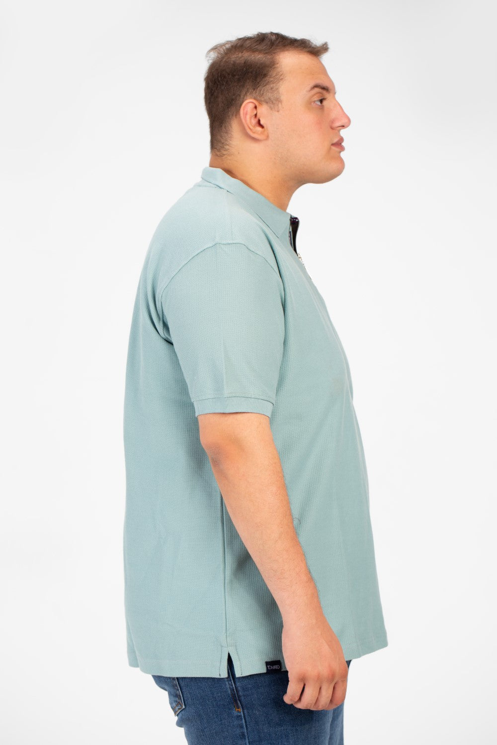 Men's Big Size Polo Front Half Zip T-Shirt With Basic Details Short Sleeves