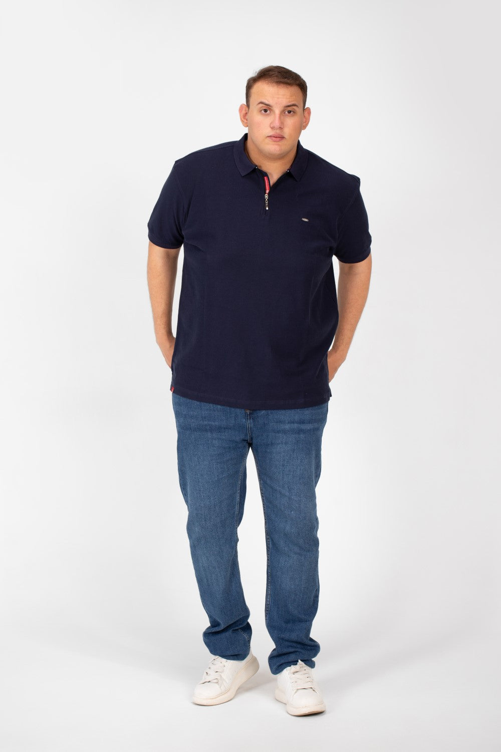 Men's Big Size Polo Front Half Zip T-Shirt With Basic Details Short Sleeves