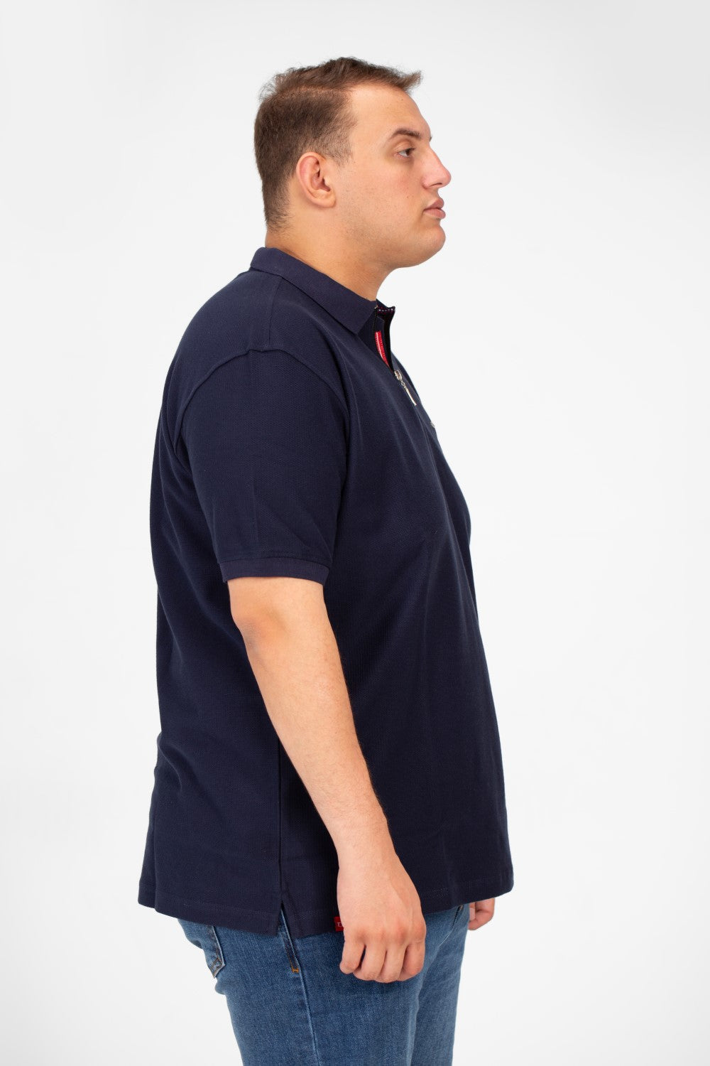 Men's Big Size Polo Front Half Zip T-Shirt With Basic Details Short Sleeves