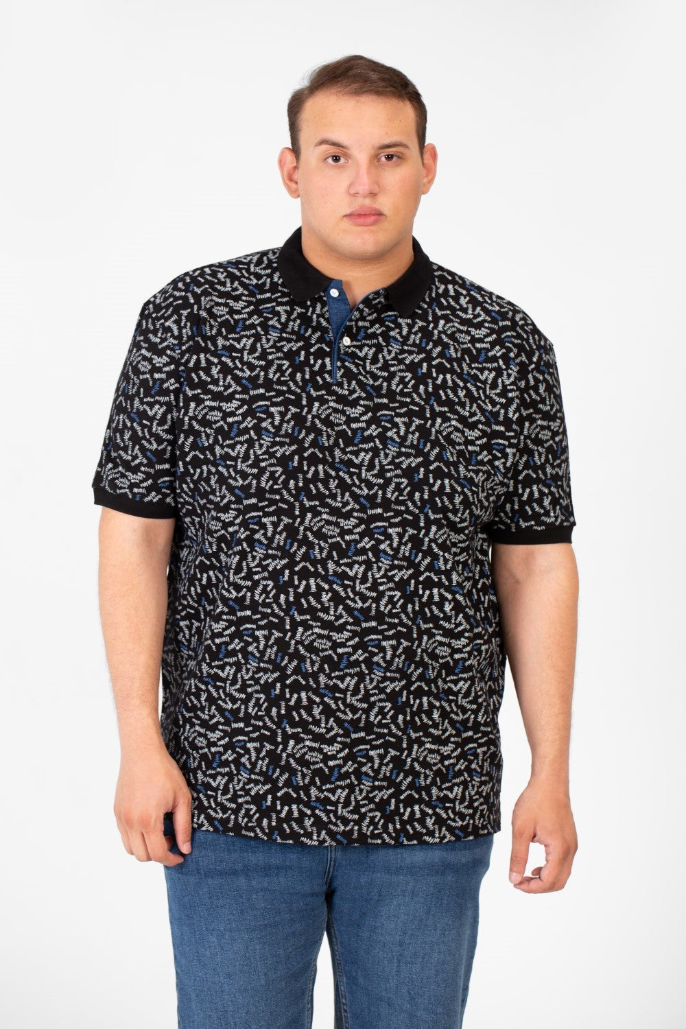 Men's Big Size Jakar Polo T-Shirt With Full Print And Half Sleeves