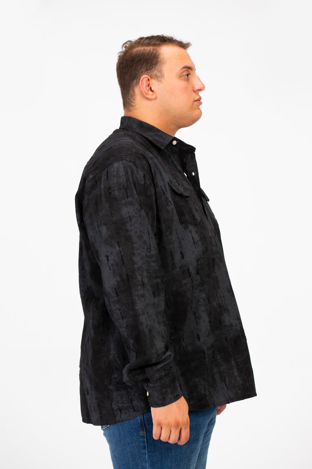 Men's Big Size Long Sleeve Printed Modern Shirt With Front Pockets