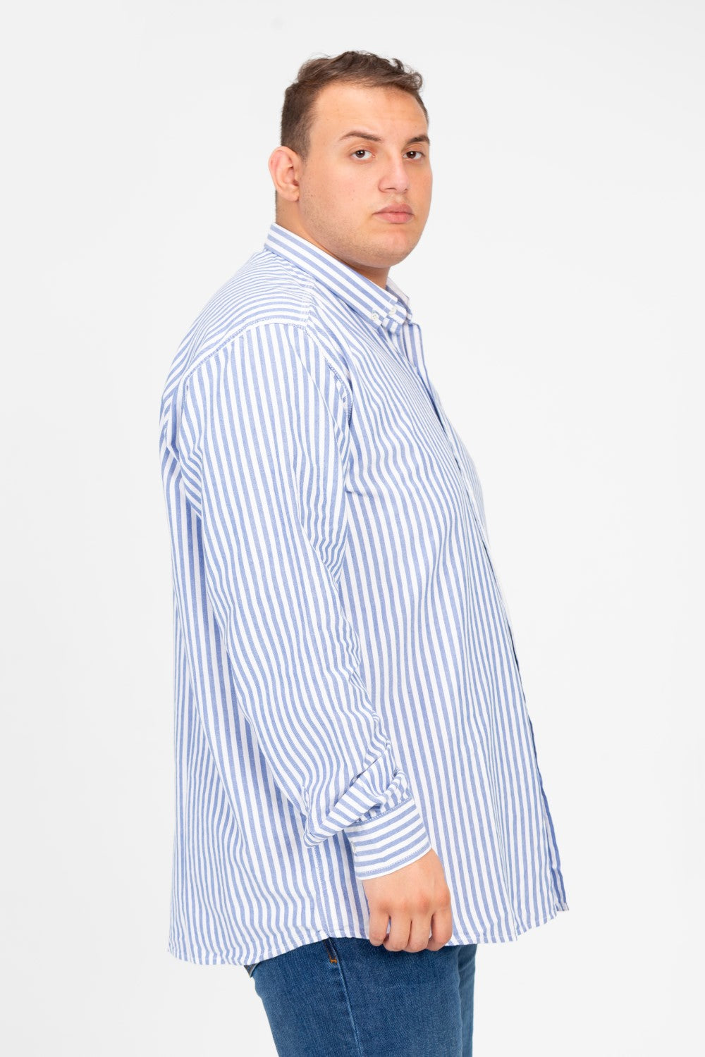 قميص رجالي مخطط بأكمام طويلة بحجم كبير