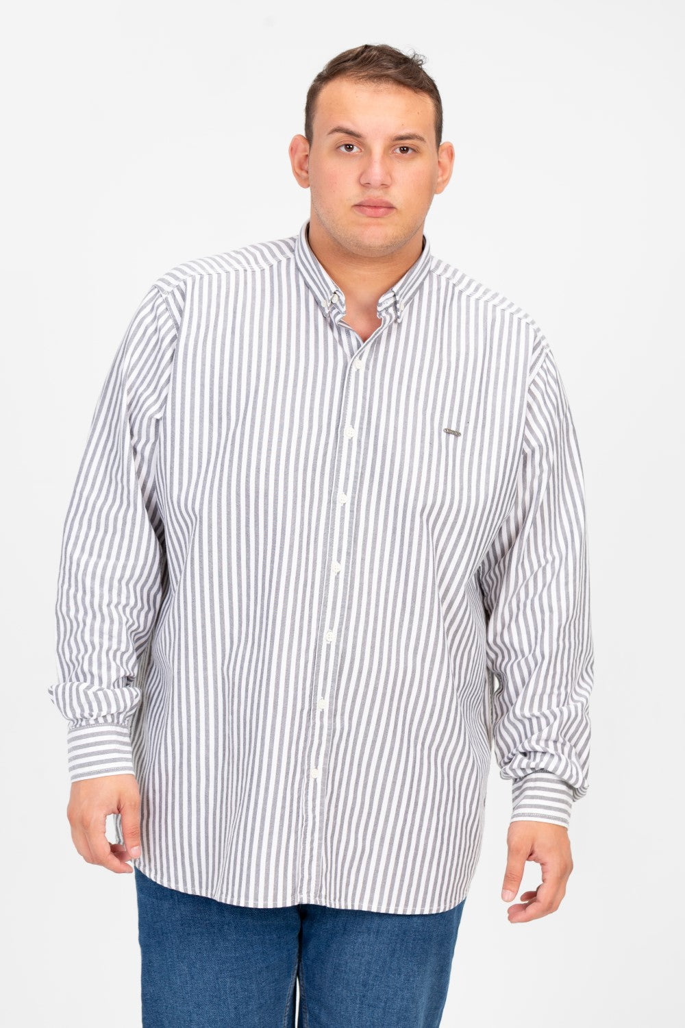 قميص رجالي مخطط بأكمام طويلة بحجم كبير