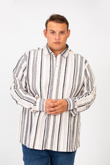Men's Big Size Long Sleeved Striped Shirt With Comfortable Practical Fabric