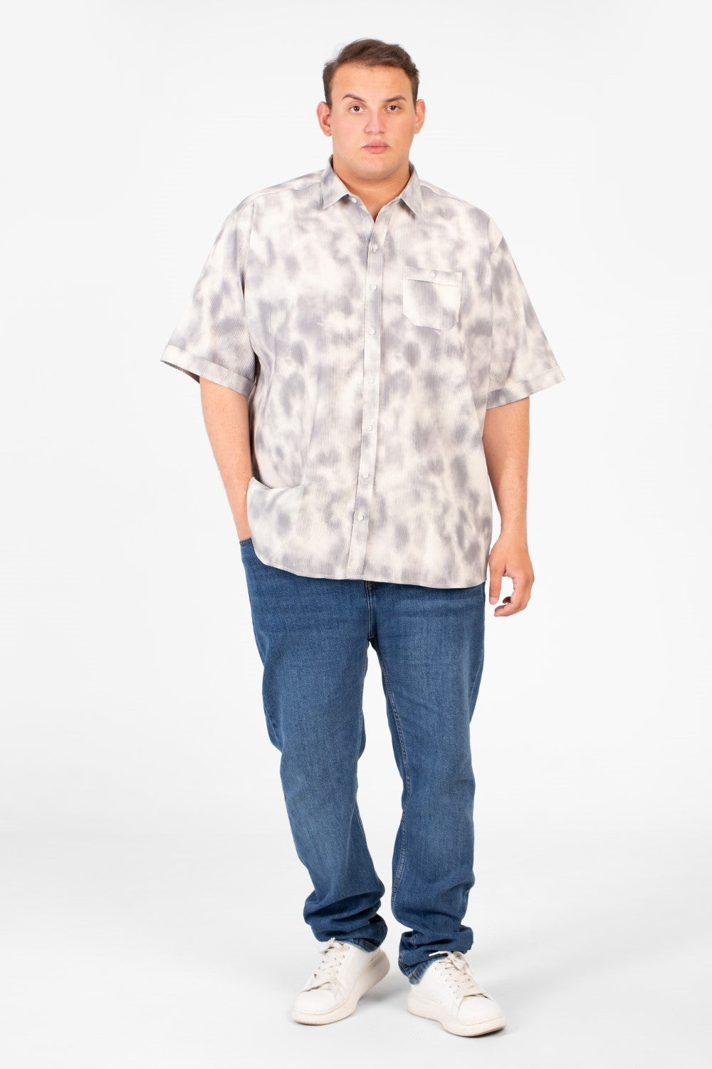 Men's Big Size Short Sleeve Tie Dye Shirt With Front Pocket