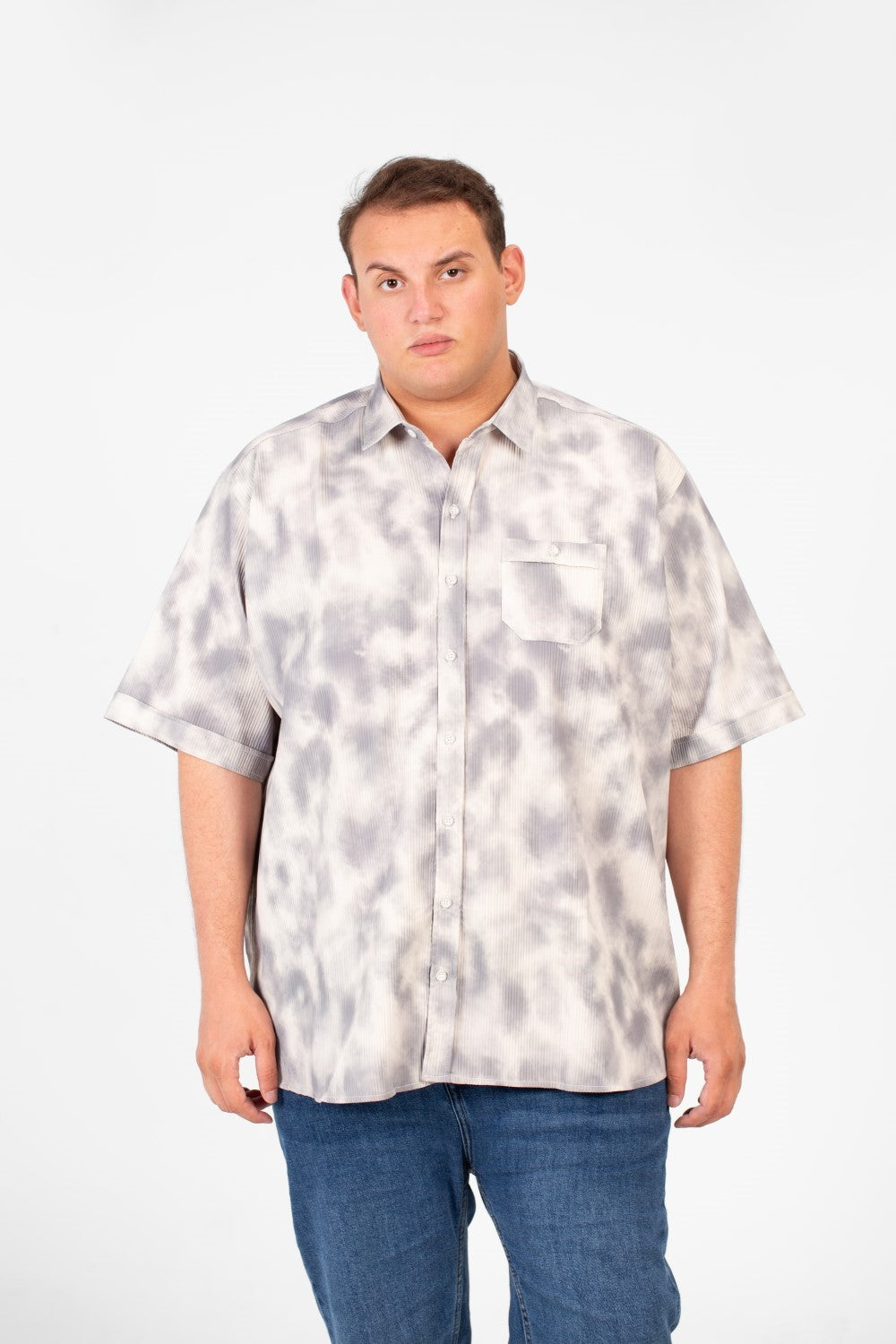 Men's Big Size Short Sleeve Tie Dye Shirt With Front Pocket