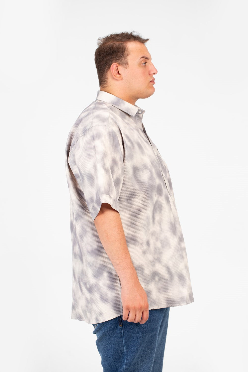 Men's Big Size Short Sleeve Tie Dye Shirt With Front Pocket