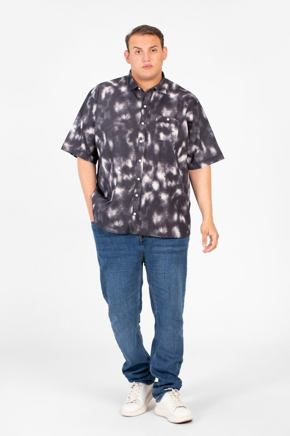 Men's Big Size Short Sleeve Tie Dye Shirt With Front Pocket