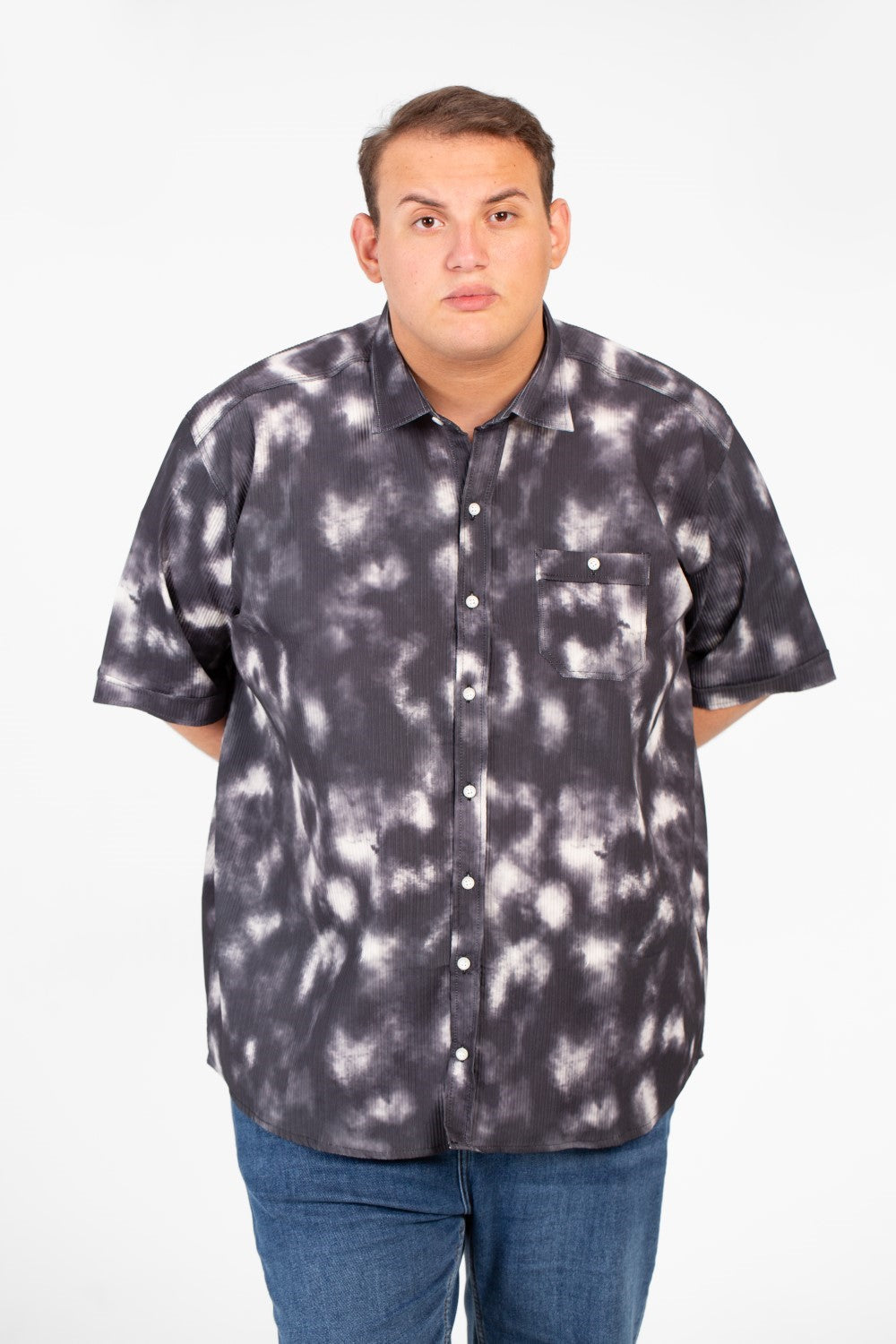 Men's Big Size Short Sleeve Tie Dye Shirt With Front Pocket