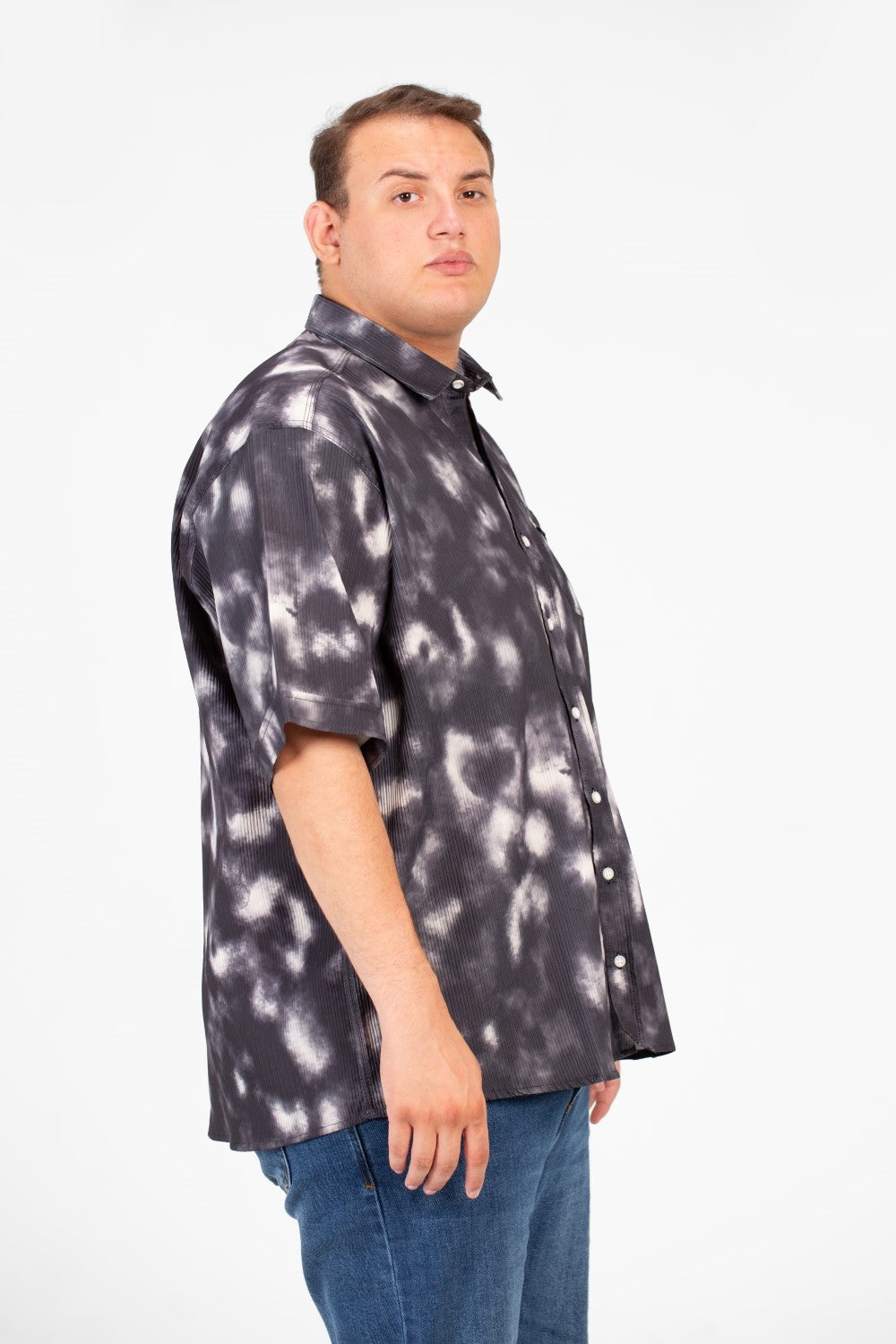 Men's Big Size Short Sleeve Tie Dye Shirt With Front Pocket