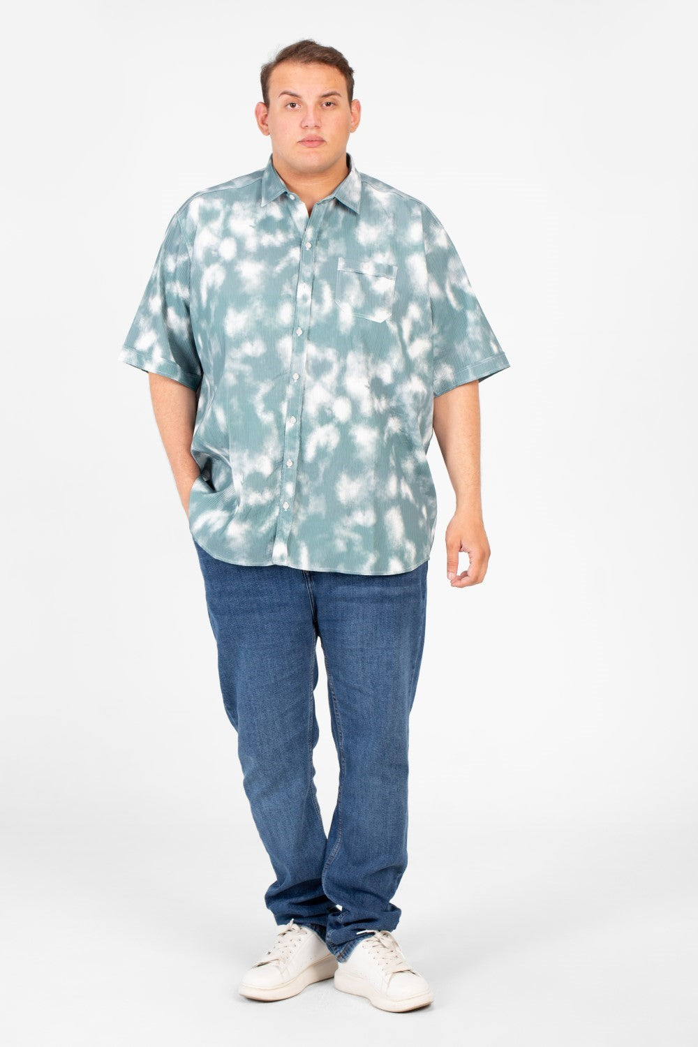 Men's Big Size Short Sleeve Tie Dye Shirt With Front Pocket