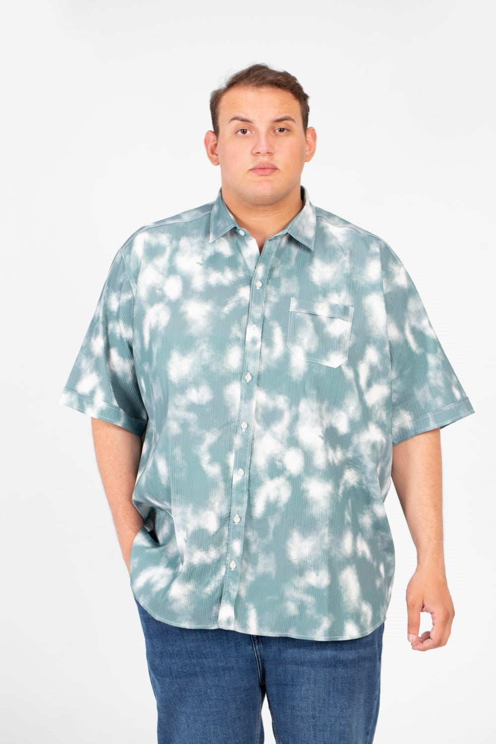 Men's Big Size Short Sleeve Tie Dye Shirt With Front Pocket