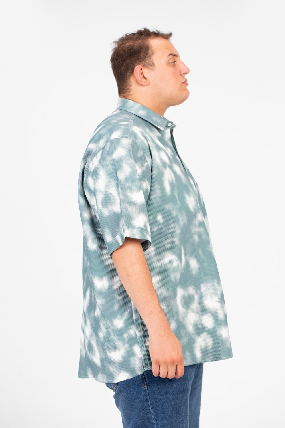 Men's Big Size Short Sleeve Tie Dye Shirt With Front Pocket