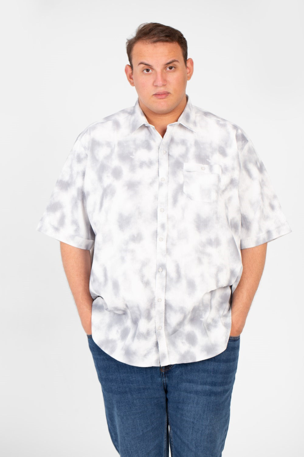 Men's Big Size Short Sleeve Tie Dye Shirt With Front Pocket