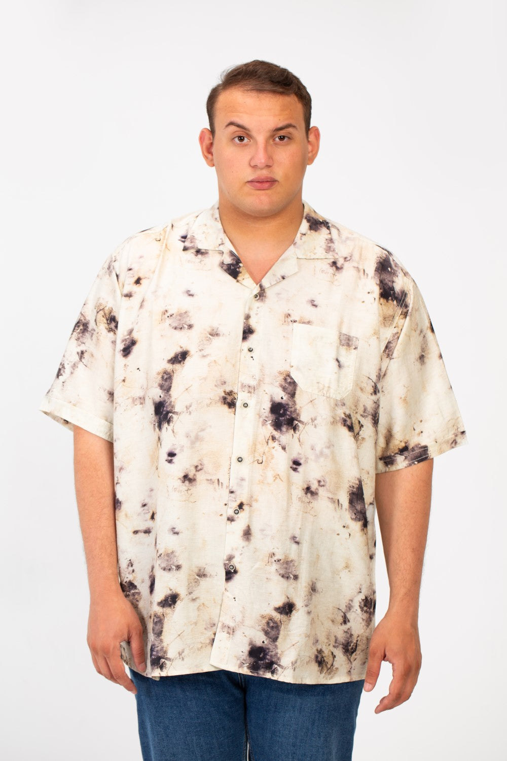 Men's Big Size Half Sleeve All Over Print Shirt With Front Pocket