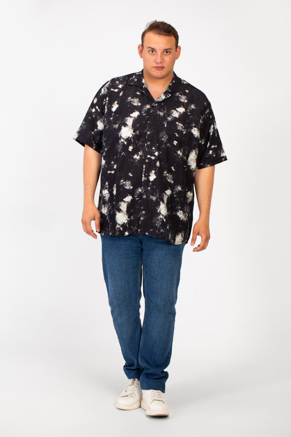 Men's Big Size Half Sleeve All Over Print Shirt With Front Pocket