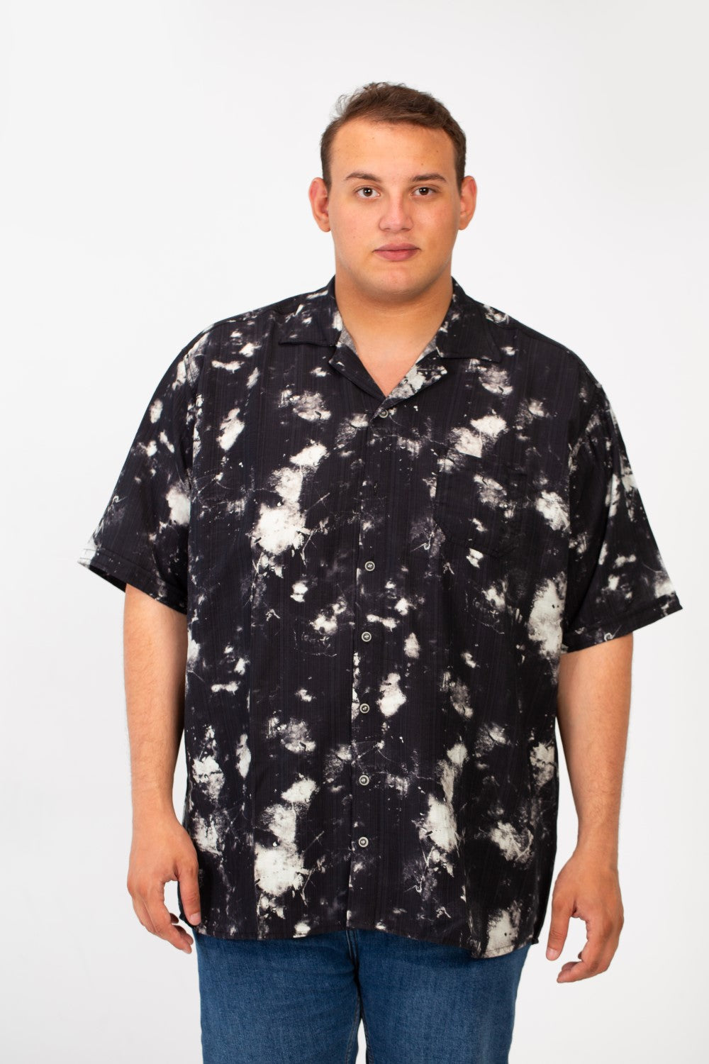 Men's Big Size Half Sleeve All Over Print Shirt With Front Pocket