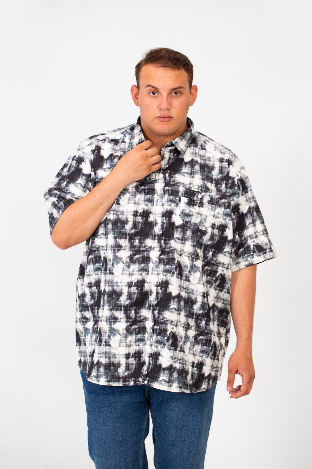 Men's Big Size Checked Printed Half Sleeved Shirt With Front Pocket