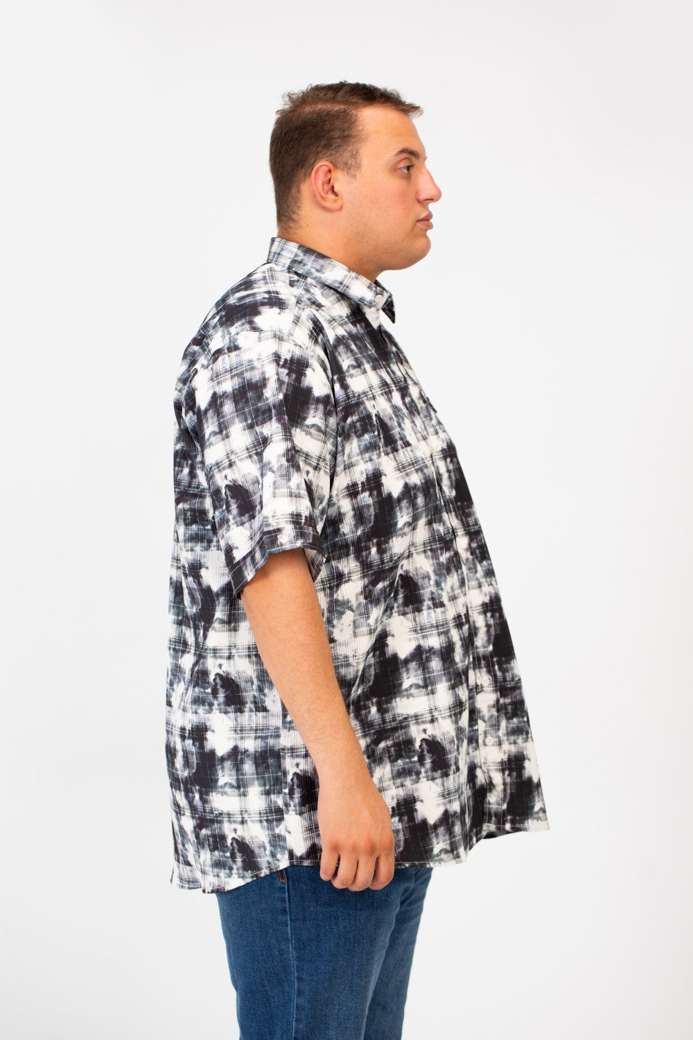 Men's Big Size Checked Printed Half Sleeved Shirt With Front Pocket