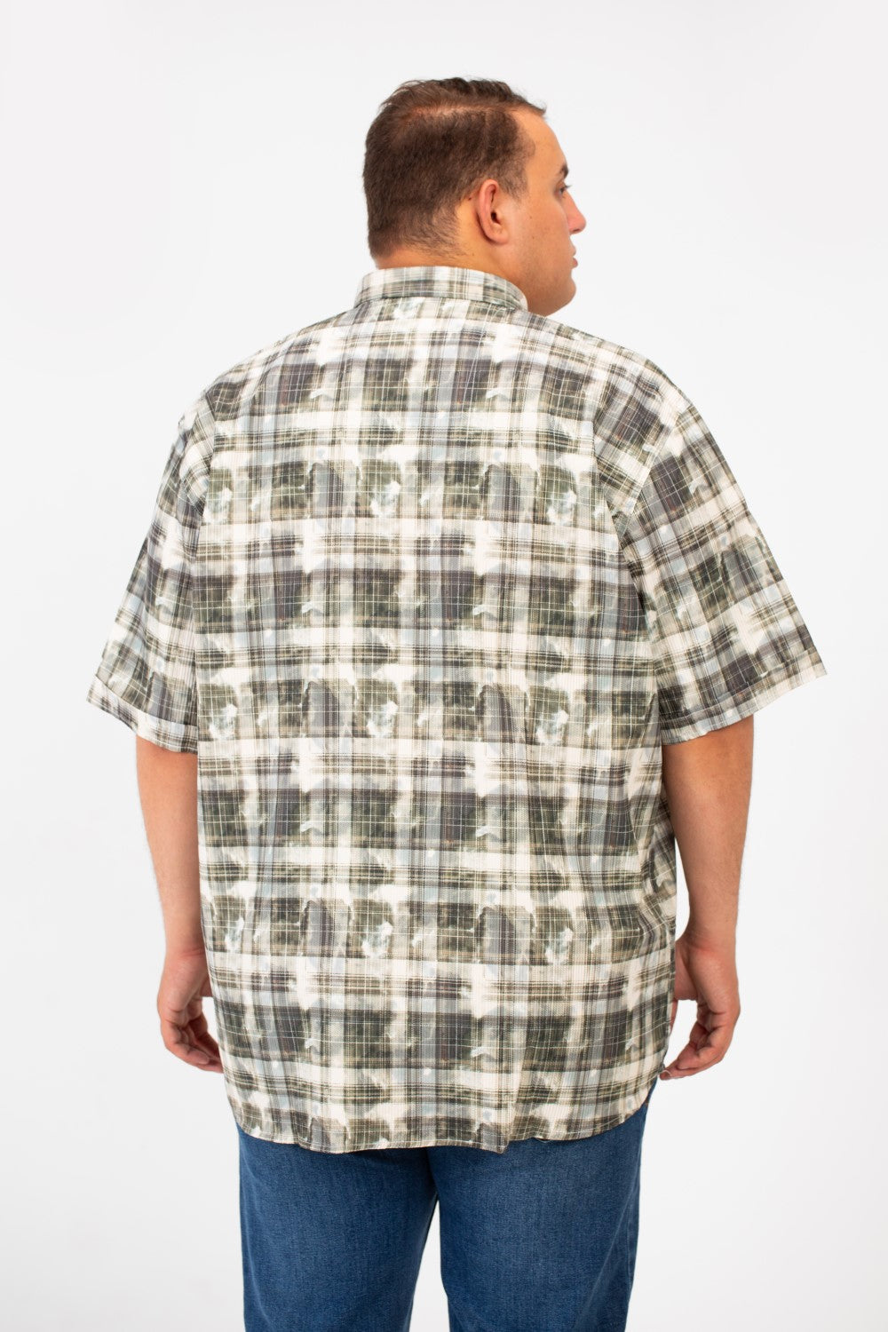 Men's Big Size Checked Printed Half Sleeved Shirt With Front Pocket