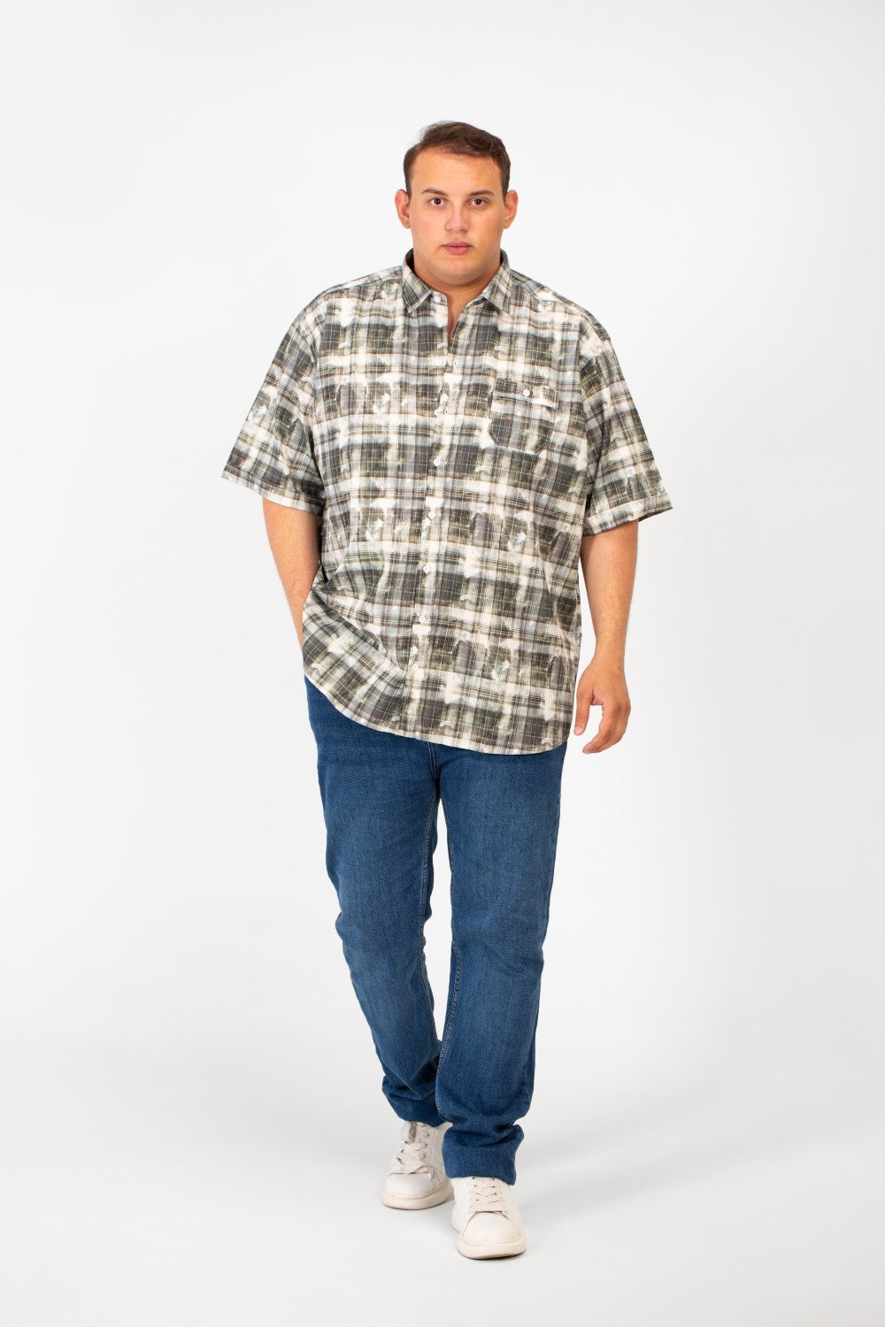 Men's Big Size Checked Printed Half Sleeved Shirt With Front Pocket