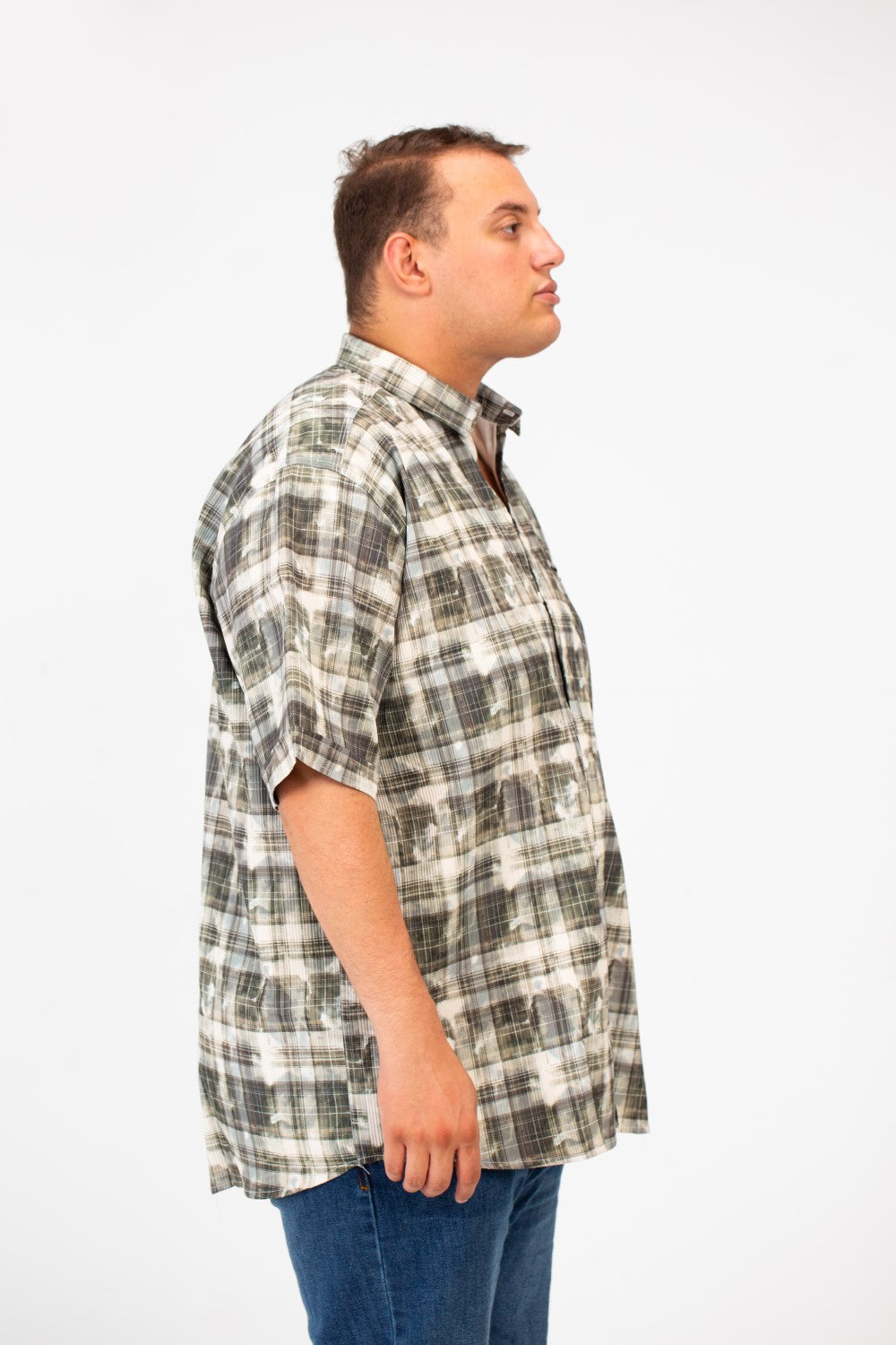 Men's Big Size Checked Printed Half Sleeved Shirt With Front Pocket