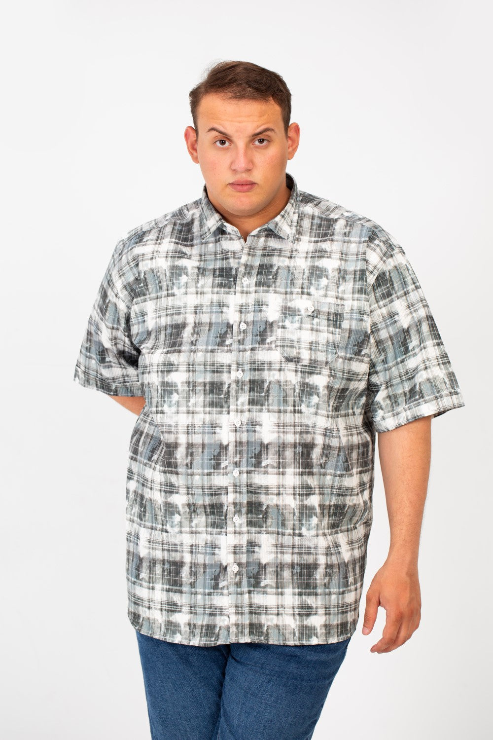 Men's Big Size Checked Printed Half Sleeved Shirt With Front Pocket