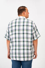 Men's Big Size Checked Shirt With Short Sleeves And Full Front Buttons