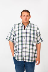 Men's Big Size Checked Shirt With Short Sleeves And Full Front Buttons