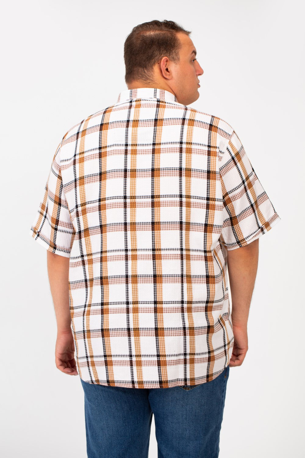 Men's Big Size Checked Shirt With Short Sleeves And Full Front Buttons