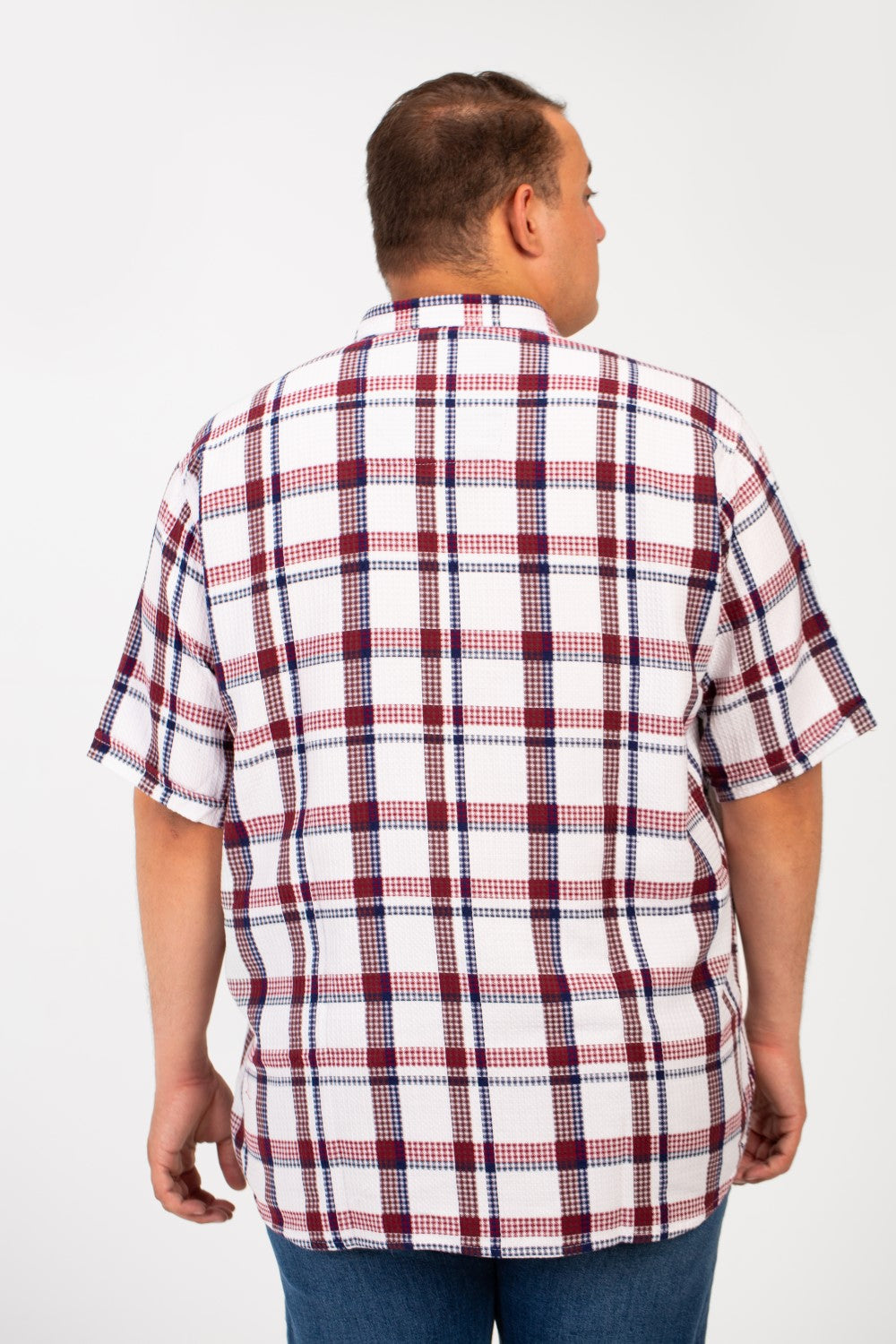 Men's Big Size Checked Shirt With Short Sleeves And Full Front Buttons