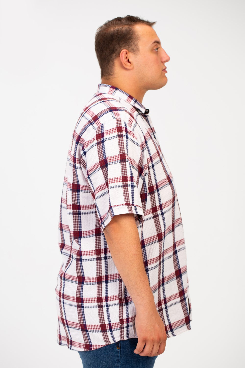 Men's Big Size Checked Shirt With Short Sleeves And Full Front Buttons