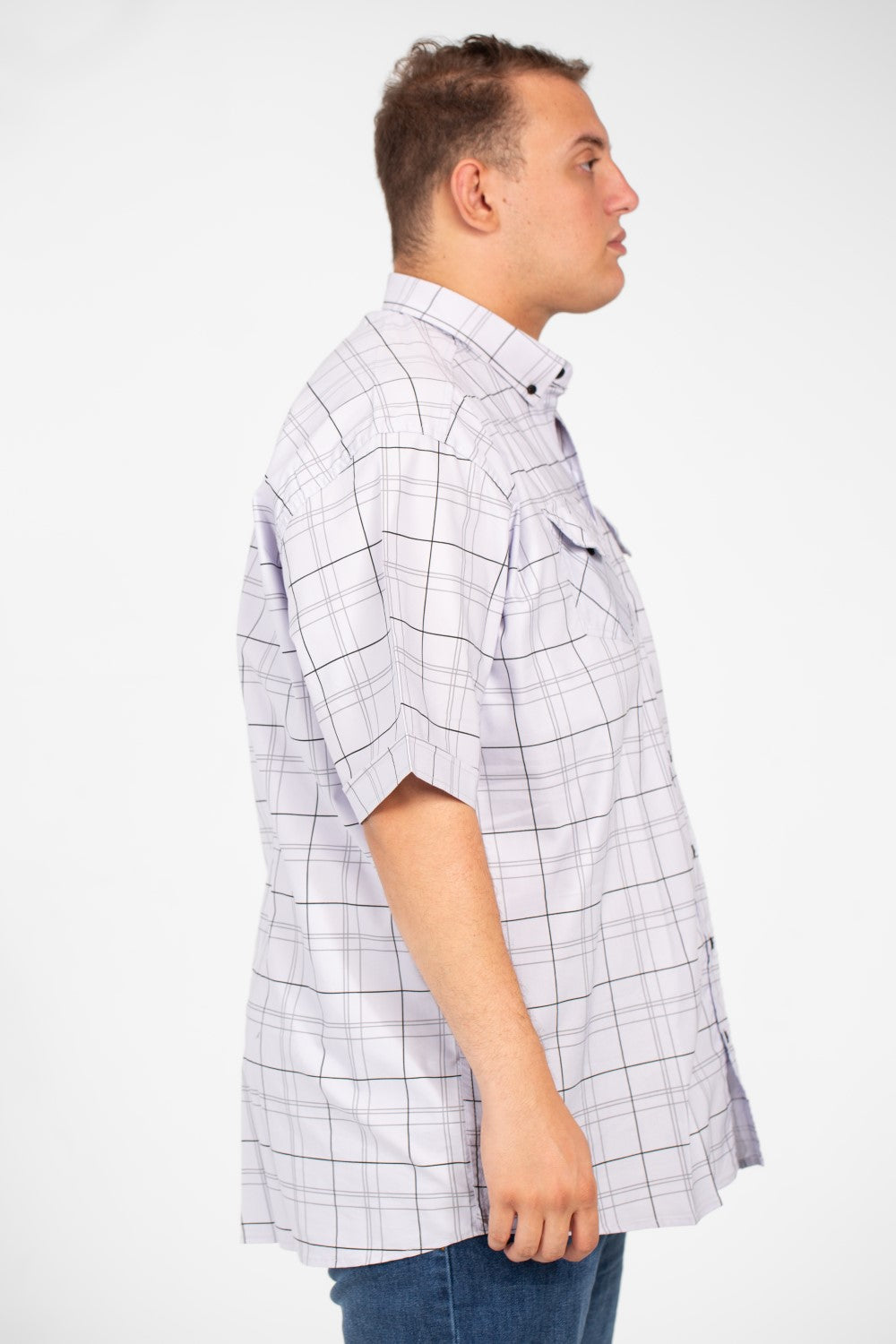 Men's Big Size Short Sleeved Checked Shirt With Full Buttons And Front Pockets