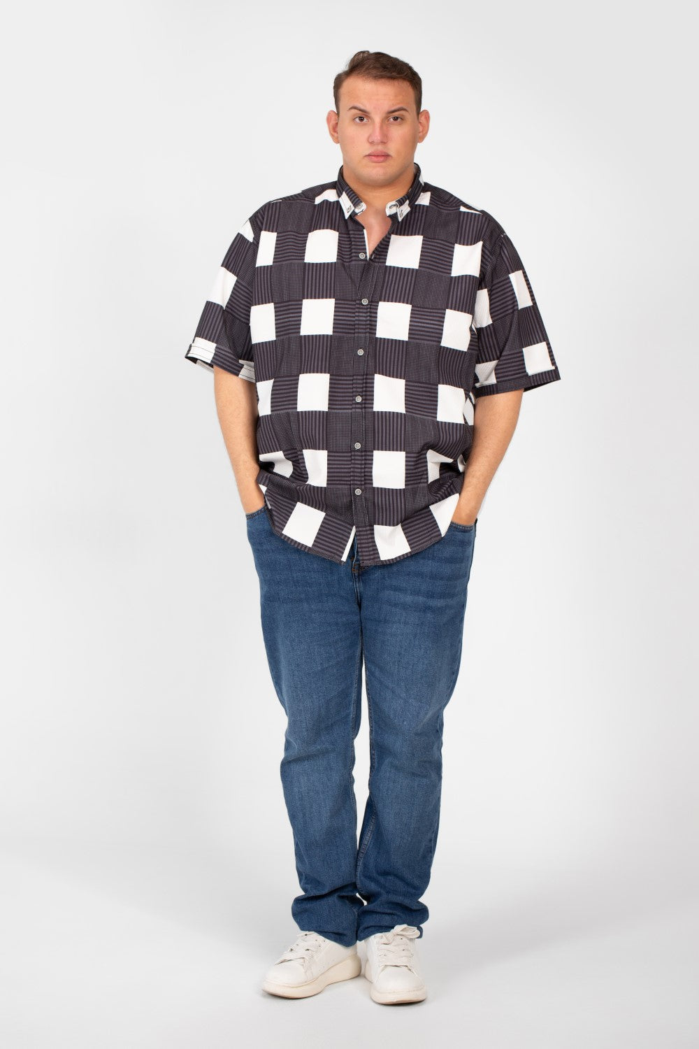 Men's Big Size Half Sleeved Checked Shirt In Modern Design