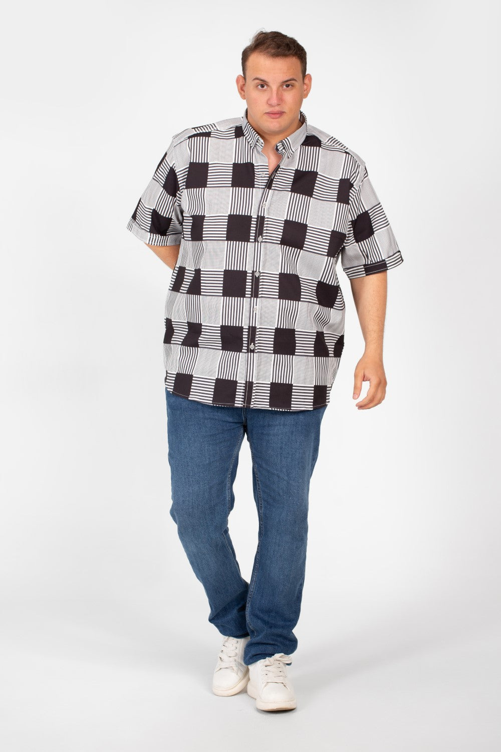 Men's Big Size Half Sleeved Checked Shirt In Modern Design