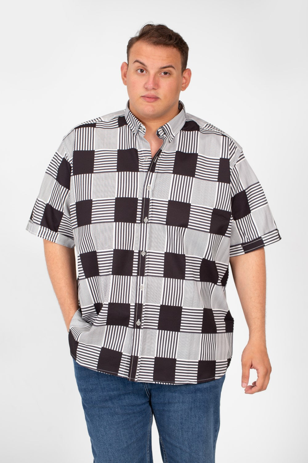 Men's Big Size Half Sleeved Checked Shirt In Modern Design